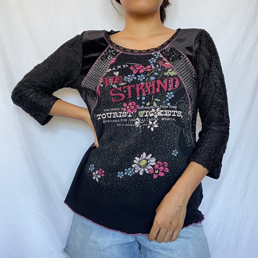 Black Velour Y2K Long Sleeve Top